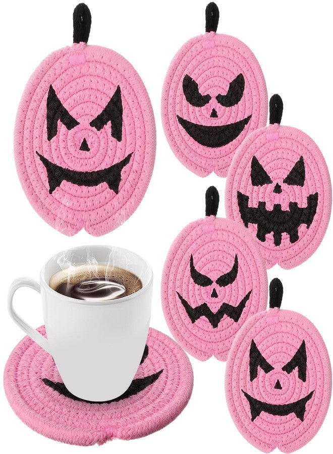 LemonRoad 4 Pcs Halloween Pumpkin Coaster Pink Black Pumpkin Cotton Coasters 4.7 Inch Absorbent Cup Mat Pad Cup Place Mats for Drinks Beverage Home Office Halloween Party Decor Gifts - Image 1